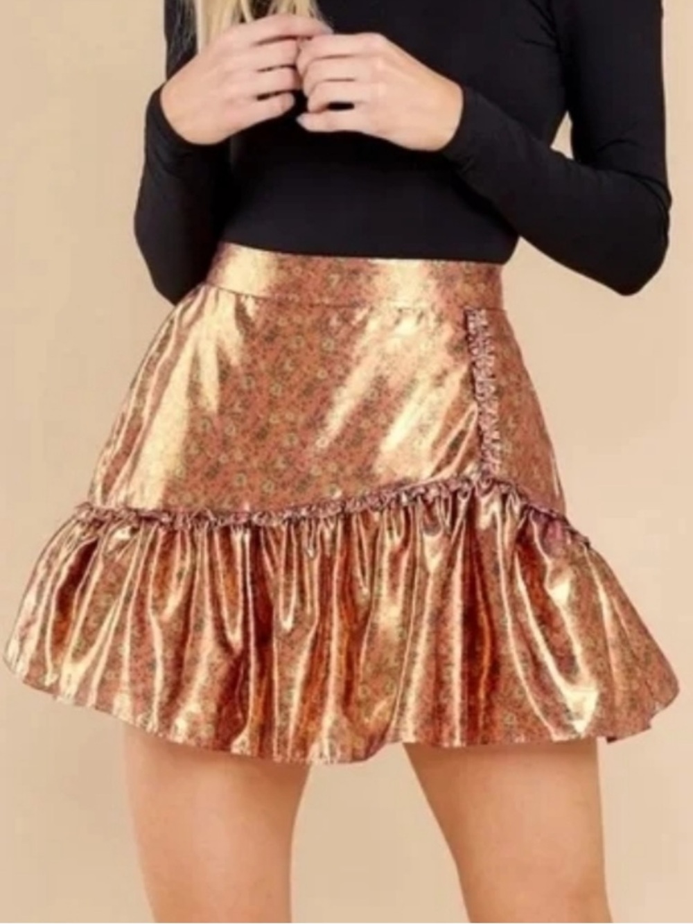 NWT LoveShackFancy Jovanna Pink Orchid Metallic Floral Ruffle Mini Skirt Sz 2